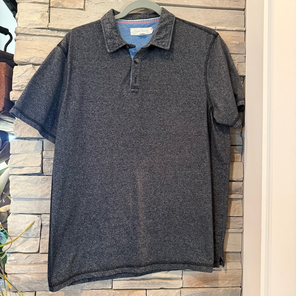 English Laundry Mens Large Polo Shirt Short Sleeve Black Gray Cotton Blend